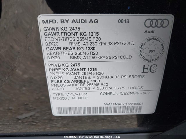 WA1FNAFY0J2238901 Audi Q5 2.0t Technik