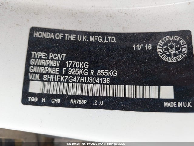 Продаж на аукціоні авто 2017 Honda Civic Sport, vin: SHHFK7G47HU304136, номер лоту: 12630428