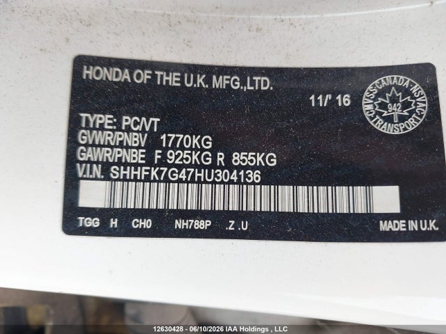 Продаж на аукціоні авто 2017 Honda Civic Sport, vin: SHHFK7G47HU304136, номер лоту: 12630428