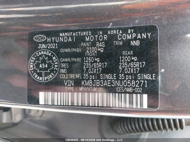 KM8JB3AE3NU058271 Hyundai Tucson Essential Fwd