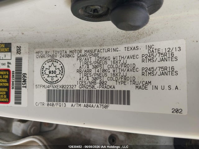 12630452 :رقم المزاد ، 5TFMU4FNXEX022327 vin ، 2014 Toyota Tacoma V6 مزاد بيع