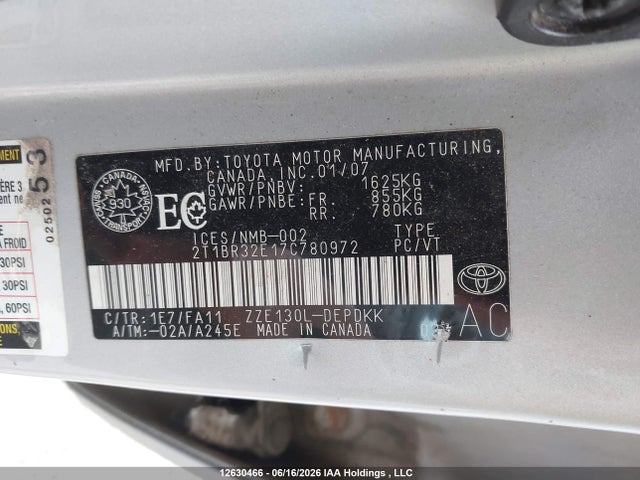 Продаж на аукціоні авто 2007 Toyota Corolla Ce/le/s, vin: 2T1BR32E17C780972, номер лоту: 12630466