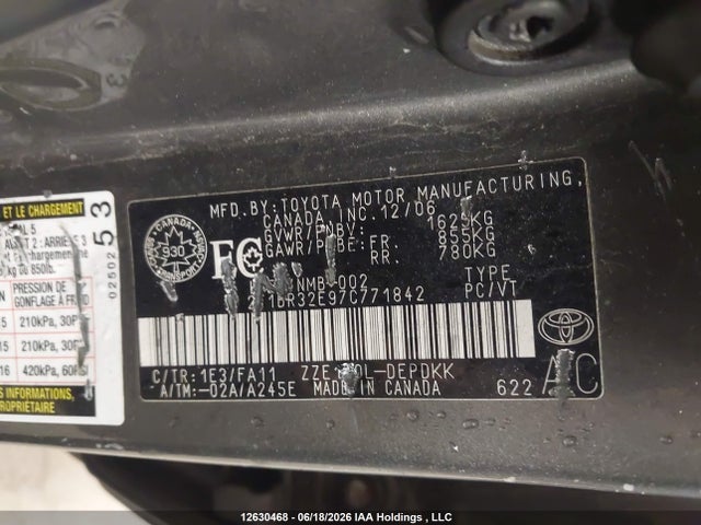 12630468 :رقم المزاد ، 2T1BR32E97C771842 vin ، 2007 Toyota Corolla Ce/le/s مزاد بيع