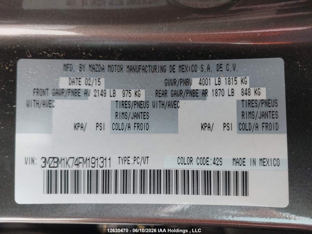 3MZBM1K74FM191311 Mazda 3 SPORT