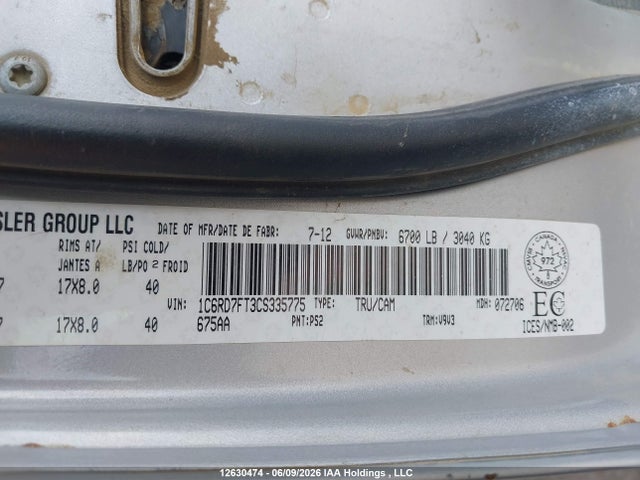 12630474 :رقم المزاد ، 1C6RD7FT3CS335775 vin ، 2012 Dodge Ram 1500 St مزاد بيع