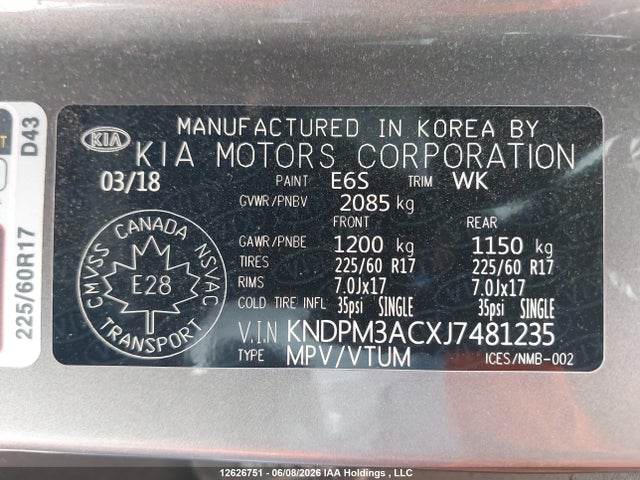 KNDPM3ACXJ7481235 KIA Sportage Lx