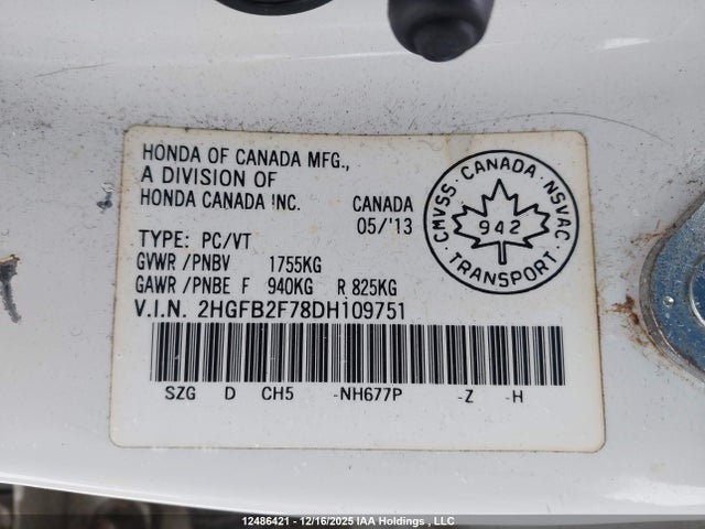 Продаж на аукціоні авто 2013 Honda Civic Touring, vin: 2HGFB2F78DH109751, номер лоту: 12486421