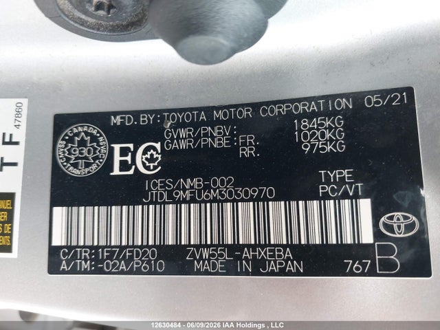 Aukcja sprzedaży 2021 Toyota Prius, vin: JTDL9MFU6M3030970, numer aukcji: 12630484