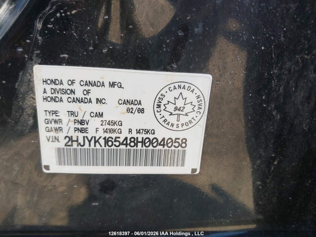 Продажа на аукционе авто 2008 Honda Ridgeline Ex-l, vin: 2HJYK16548H004058, номер лота: 12618397