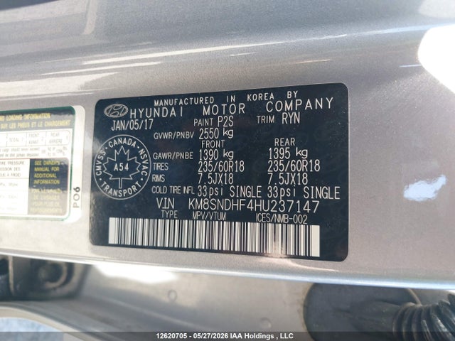 Aukcja sprzedaży 2017 Hyundai Santa Fe Xl Premium, vin: KM8SNDHF4HU237147, numer aukcji: 12620705