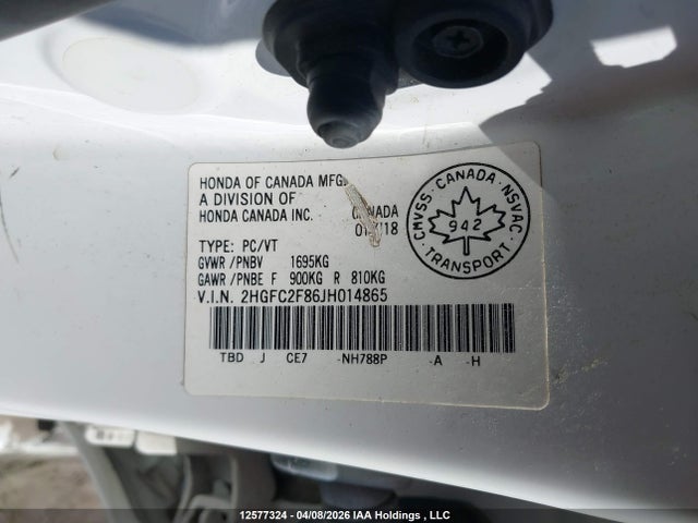 12577324 :رقم المزاد ، 2HGFC2F86JH014865 vin ، 2018 Honda Civic Ex 4dr مزاد بيع