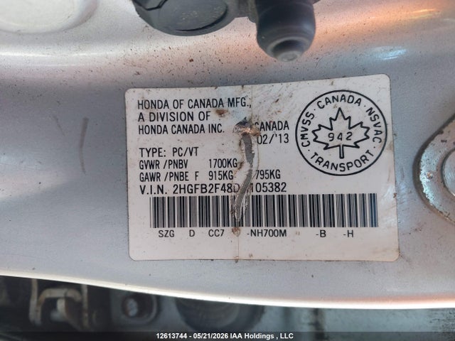 Aukcja sprzedaży 2013 Honda Civic Lx, vin: 2HGFB2F48DH105382, numer aukcji: 12613744