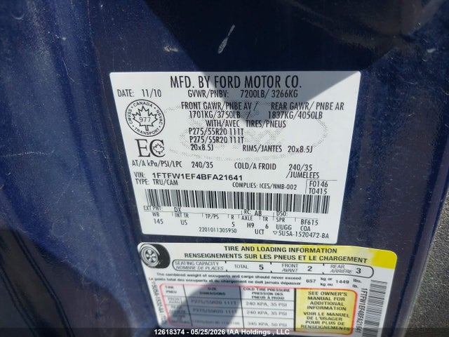 Продаж на аукціоні авто 2011 Ford F-150 Xlt, vin: 1FTFW1EF4BFA21641, номер лоту: 12618374