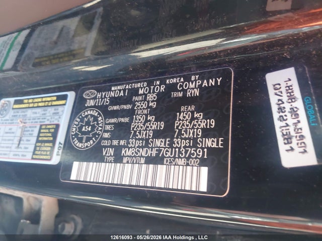 KM8SNDHF7GU137591 Hyundai Santa Fe Xl Limited