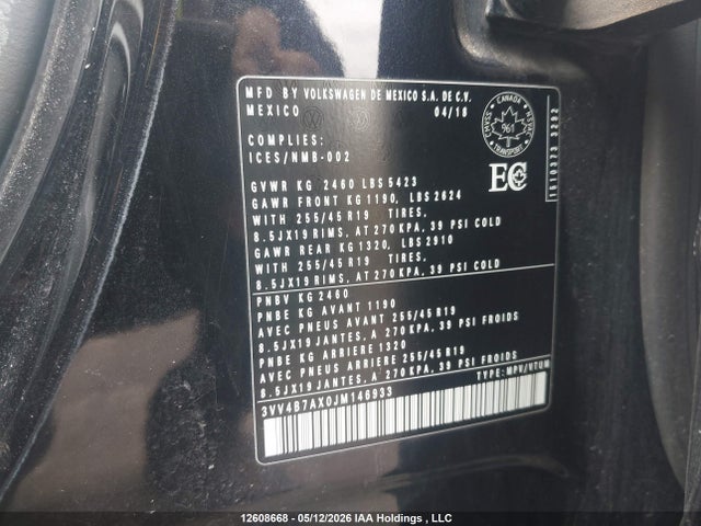 Продажа на аукционе авто 2018 Volkswagen Tiguan Highline, vin: 3VV4B7AX0JM146933, номер лота: 12608668