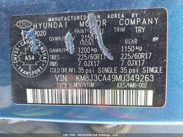 Auction sale of the 2021 Hyundai Tucson Preferred Awd, vin: KM8J3CA49MU349263, lot number: 12617043
