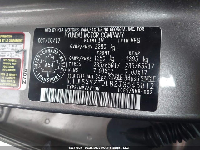 Продажа на аукционе авто 2018 Hyundai Santa Fe Sport 2.4 Base, vin: 5XYZTDLB2JG545812, номер лота: 12617824
