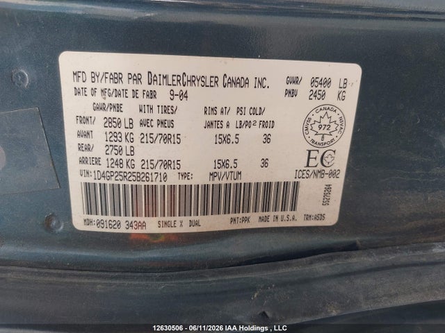 12630506 :رقم المزاد ، 1D4GP25R25B261710 vin ، 2005 Dodge Caravan مزاد بيع