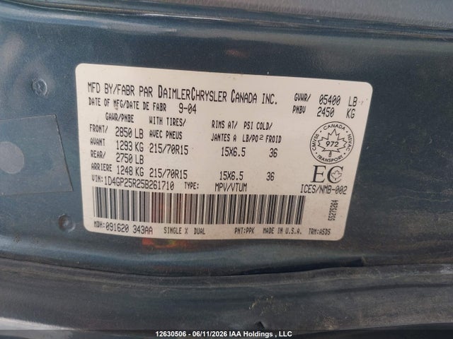 12630506 :رقم المزاد ، 1D4GP25R25B261710 vin ، 2005 Dodge Caravan مزاد بيع