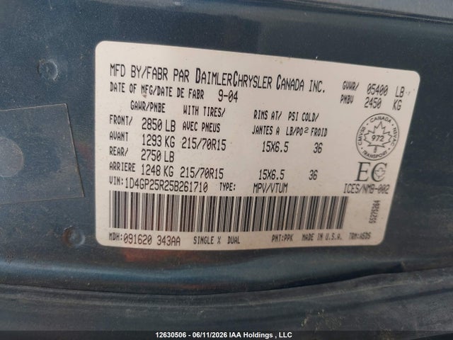 12630506 :رقم المزاد ، 1D4GP25R25B261710 vin ، 2005 Dodge Caravan مزاد بيع