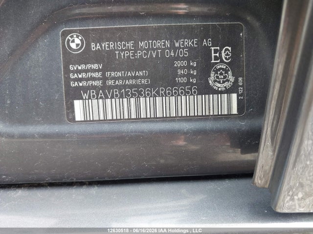 2006 Bmw 325 I მანქანა იყიდება აუქციონზე, vin: WBAVB13536KR66656, აუქციონის ნომერი: 12630518