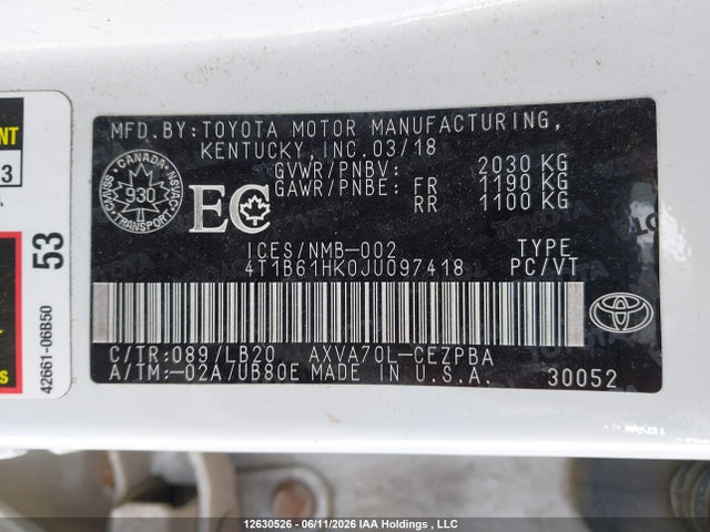 Продажа на аукционе авто 2018 Toyota Camry Xse, vin: 4T1B61HK0JU097418, номер лота: 12630526