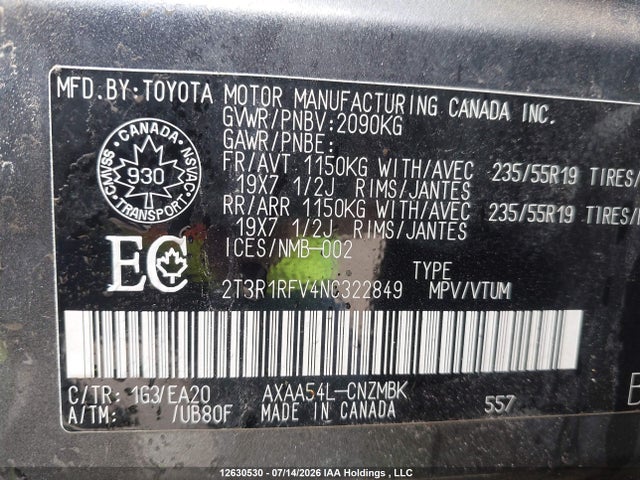 2T3R1RFV4NC322849 Toyota Rav4 Xle/xle Premium