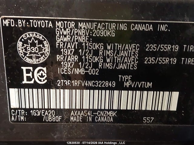 2T3R1RFV4NC322849 Toyota Rav4 Xle/xle Premium
