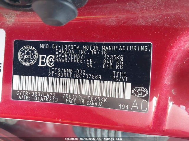 Toyota Corolla S 2016 2T1BURHE1GC737869 Image 9