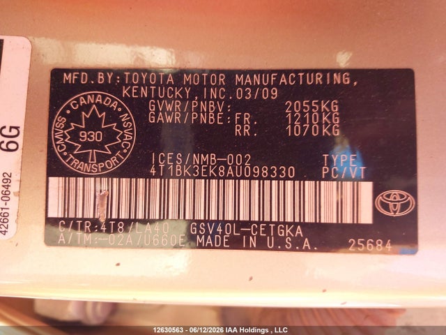 12630563 :رقم المزاد ، 4T1BK3EK8AU098330 vin ، 2010 Toyota Camry Se/le/xle مزاد بيع