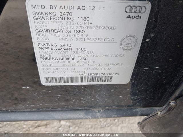 Продажа на аукционе авто 2012 Audi Q5 Premium Plus, vin: WA1LFCFP3CA068528, номер лота: 12630567