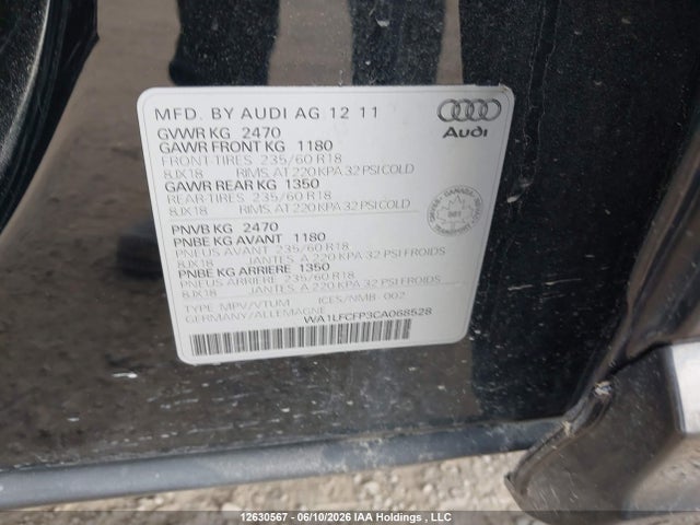 Продажа на аукционе авто 2012 Audi Q5 Premium Plus, vin: WA1LFCFP3CA068528, номер лота: 12630567