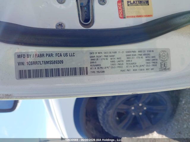 2021 Ram 1500 Classic Slt მანქანა იყიდება აუქციონზე, vin: 1C6RR7LT6MS589309, აუქციონის ნომერი: 12630569