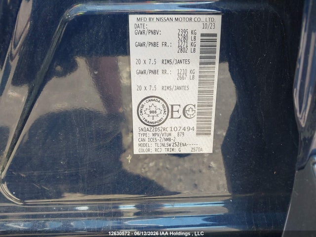 Продажа на аукционе авто 2024 Nissan Murano Platinum, vin: 5N1AZ2DS2RC107494, номер лота: 12630572