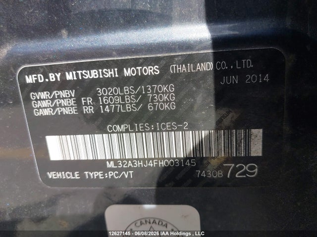 Продаж на аукціоні авто 2015 Mitsubishi Mirage Es, vin: ML32A3HJ4FH003145, номер лоту: 12627145