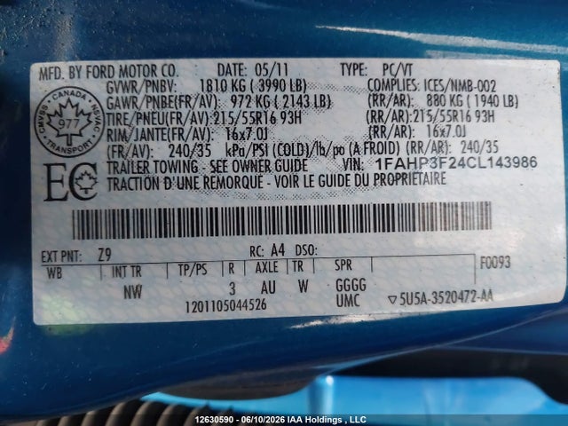 2012 Ford Focus Se მანქანა იყიდება აუქციონზე, vin: 1FAHP3F24CL143986, აუქციონის ნომერი: 12630590