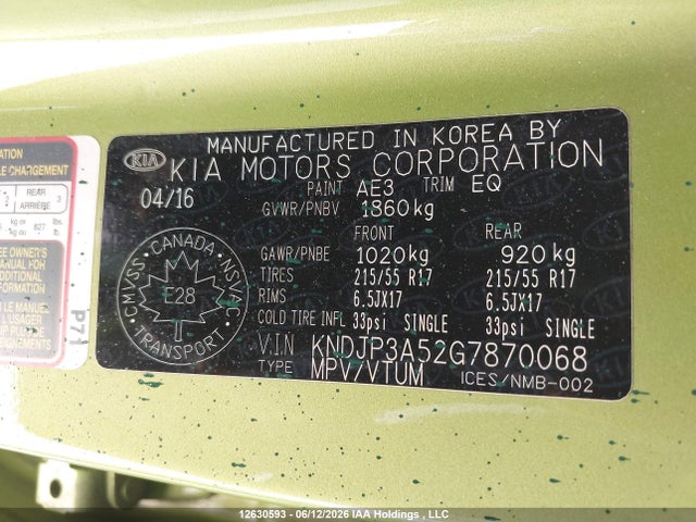Продажа на аукционе авто 2016 Kia Soul, vin: KNDJP3A52G7870068, номер лота: 12630593