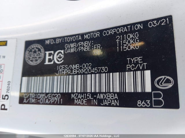 JTHP9JBHXM2045730 Lexus UX 250H