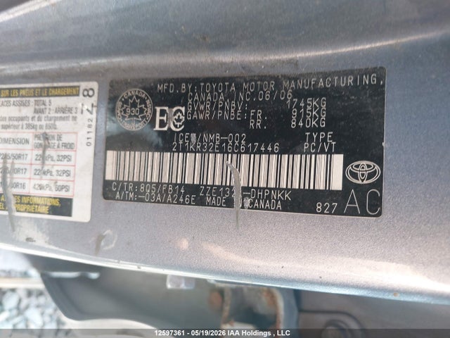 12597361 :رقم المزاد ، 2T1KR32E16C617446 vin ، 2006 Toyota Matrix Wagon مزاد بيع
