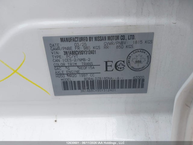 Aukcja sprzedaży 2025 Nissan Sentra Sv Cvt, vin: 3N1AB8CV9SY312401, numer aukcji: 12630601