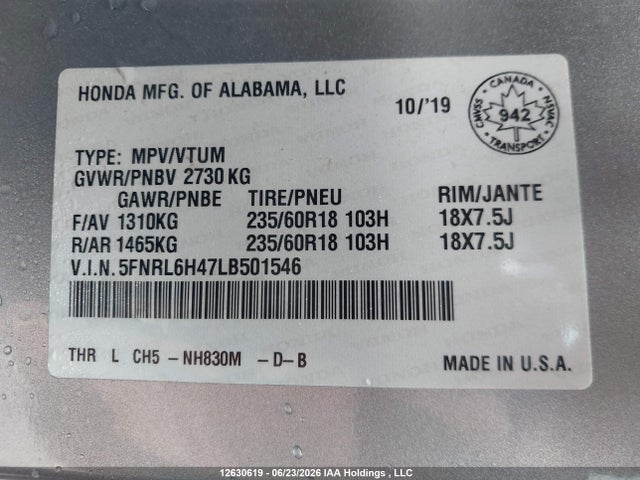Honda ODYSSEY EX 2020 5FNRL6H47LB501546 Image 9