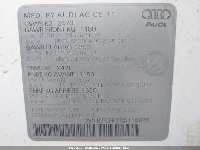 Aukcja sprzedaży 2011 Audi Q5 2.0t Premium Plus, vin: WA1LFCFP2BA118978, numer aukcji: 12630632