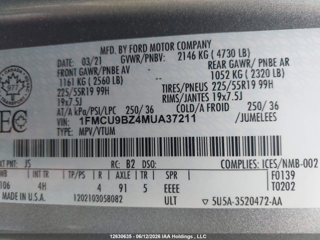 Ford ESCAPE SE 2021 1FMCU9BZ4MUA37211 Image 9