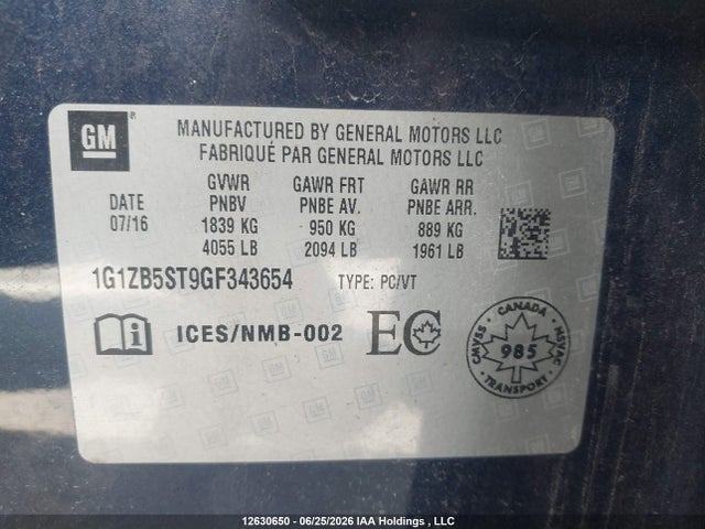 Продажа на аукционе авто 2016 Chevrolet Malibu, vin: 1G1ZB5ST9GF343654, номер лота: 12630650