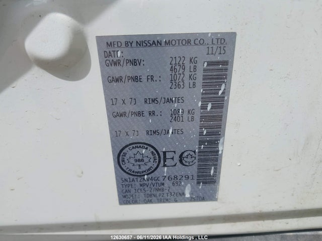 Aukcja sprzedaży 2016 Nissan Rogue Sl, vin: 5N1AT2MV4GC768291, numer aukcji: 12630657