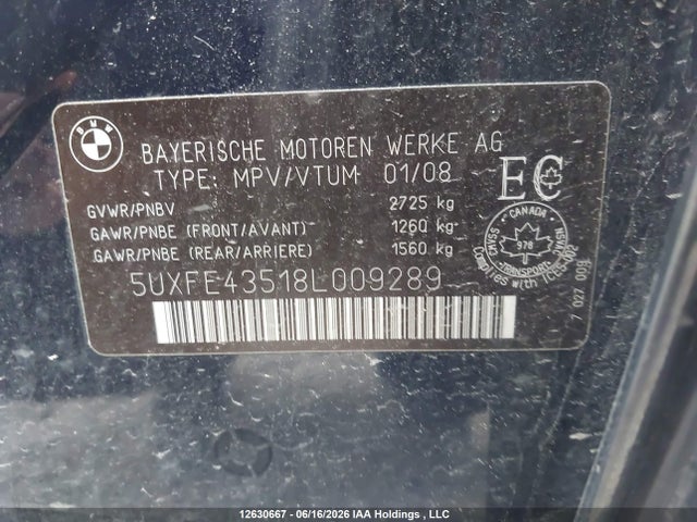 2008 Bmw X5 3.0si მანქანა იყიდება აუქციონზე, vin: 5UXFE43518L009289, აუქციონის ნომერი: 12630667
