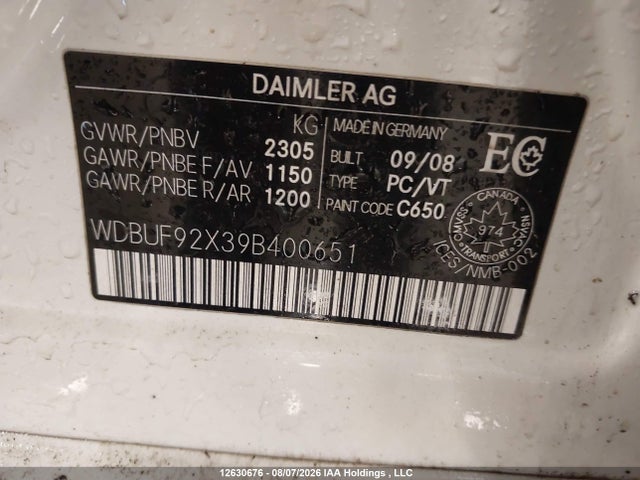 Aukcja sprzedaży 2009 Mercedes-benz E 300 4matic, vin: WDBUF92X39B400651, numer aukcji: 12630676