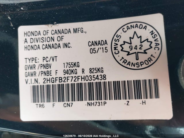 Honda Civic Touring 2015 2HGFB2F72FH035438 Image 20