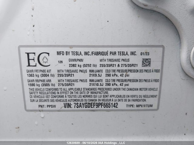 Tesla Model Y Performance 2023 7SAYGDEF9PF665142 Image 9