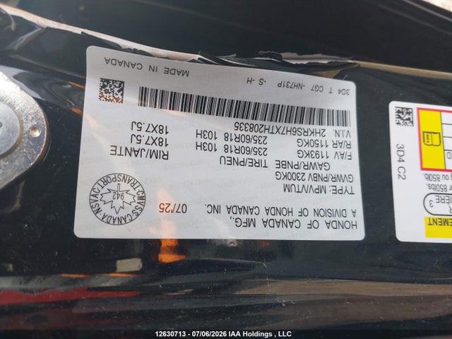 Aukcja sprzedaży 2026 Honda Cr-v Ex-l Hybrid, vin: 2HKRS6H7XTH208335, numer aukcji: 12630713